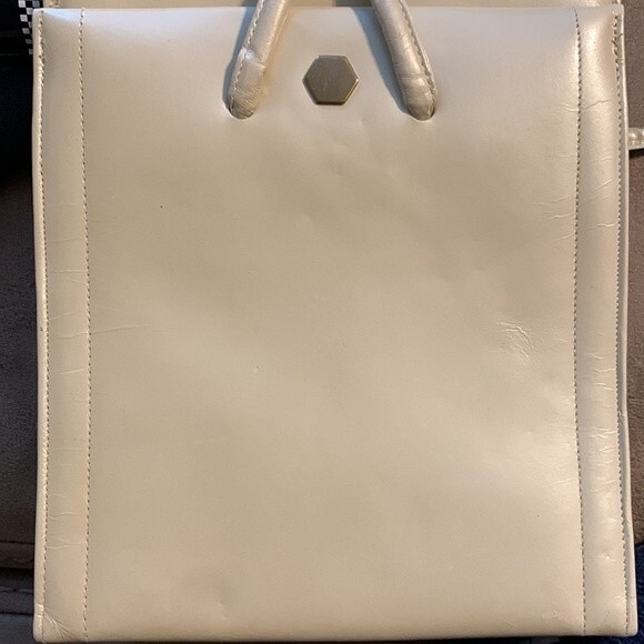 LENOX BAGS VINTAGE PURSE **RARE*** white/ivory - brown inside. BONE LEATHER - Picture 3 of 10